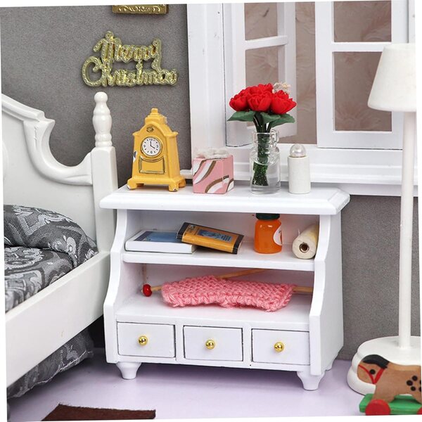 Armadietto in miniatura in legno bianco per casa delle bambole 1:12 con cassetti funzionanti