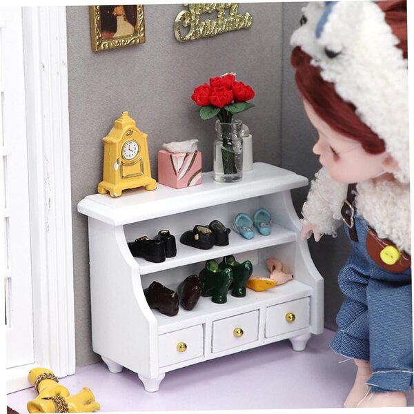 Armadietto in miniatura in legno bianco per casa delle bambole 1:12 con cassetti funzionanti