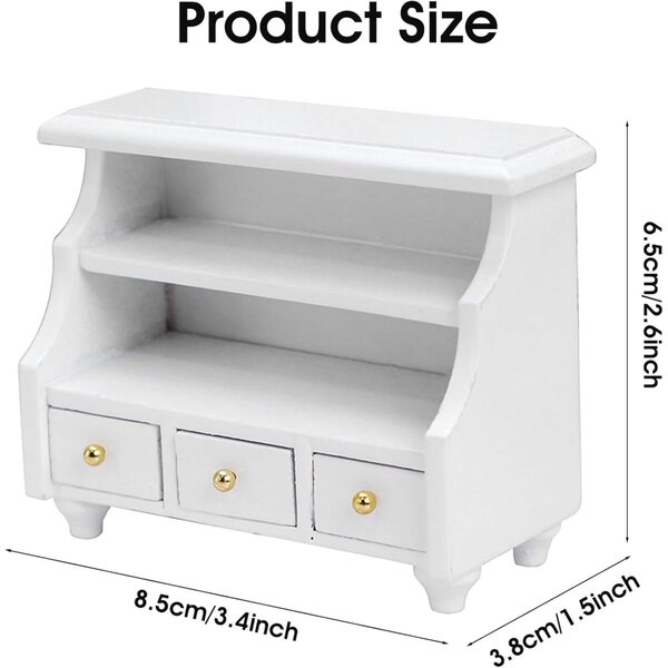 Armadietto in miniatura in legno bianco per casa delle bambole 1:12 con cassetti funzionanti