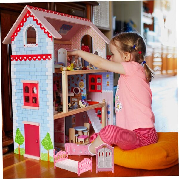 Realistisches 4-teiliges Puppenhaus-Möbelset für Schlafzimmer, Küche, Bad, Wohnzimmer