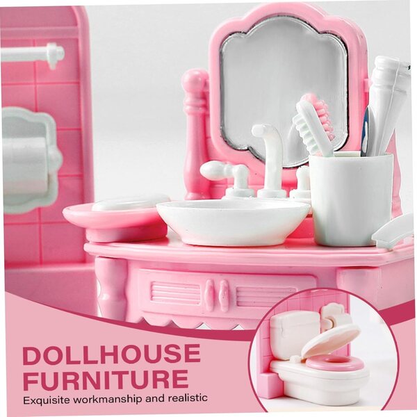 Realistisches 4-teiliges Puppenhaus-Möbelset für Schlafzimmer, Küche, Bad, Wohnzimmer
