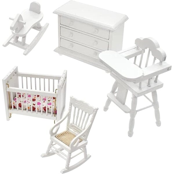 Set Mobili in Legno Scala 1:12 per Casa delle Bambole - Camera da Letto Miniatura