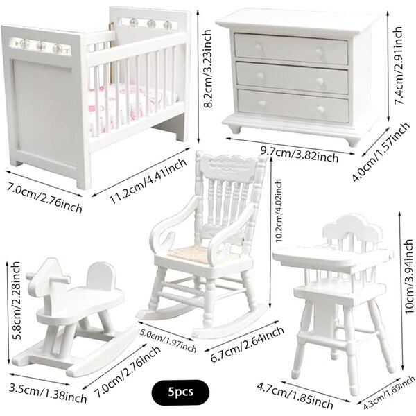 Set Mobili in Legno Scala 1:12 per Casa delle Bambole - Camera da Letto Miniatura