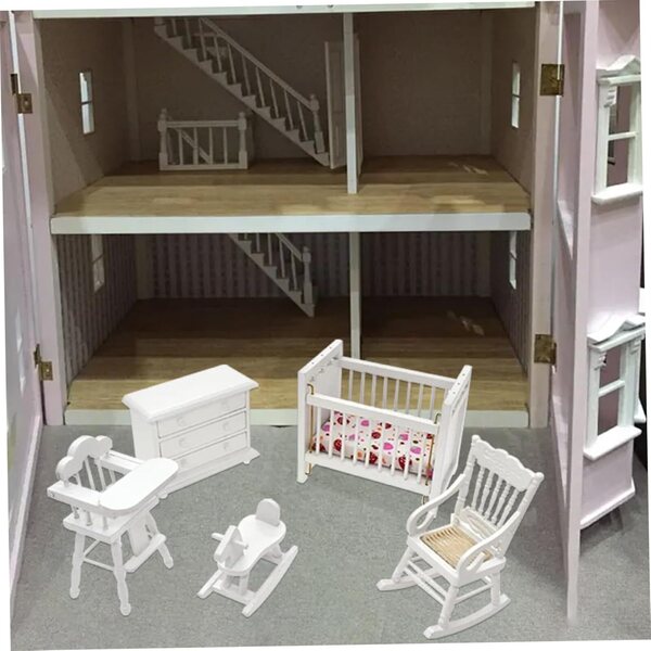 Set Mobili in Legno Scala 1:12 per Casa delle Bambole - Camera da Letto Miniatura