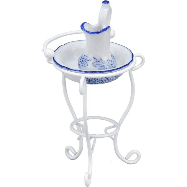 HEEPDD Set da Bagno per Casa delle Bambole 1:12 con Supporto, Bollitore e Lavabo in Ceramica