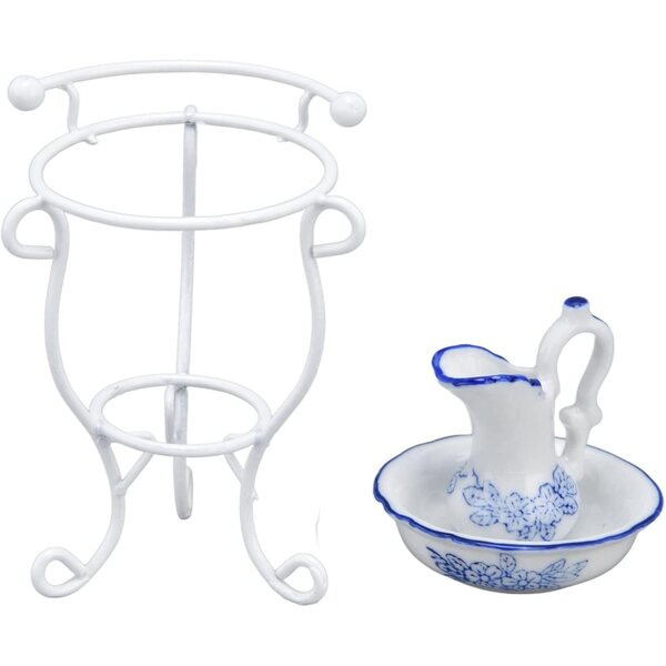 HEEPDD Set da Bagno per Casa delle Bambole 1:12 con Supporto, Bollitore e Lavabo in Ceramica