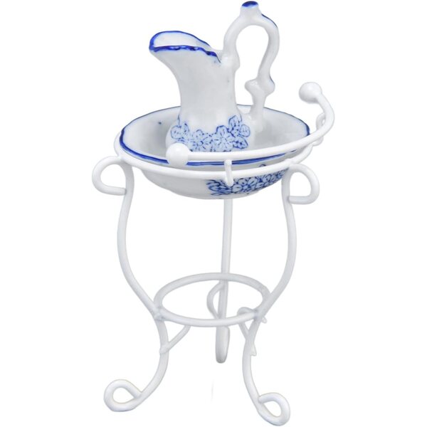 HEEPDD Set da Bagno per Casa delle Bambole 1:12 con Supporto, Bollitore e Lavabo in Ceramica