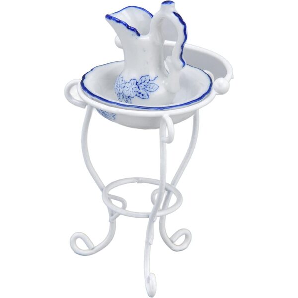 HEEPDD Set da Bagno per Casa delle Bambole 1:12 con Supporto, Bollitore e Lavabo in Ceramica