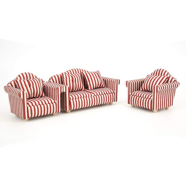 Mini-Puppenhaus-Sofa-Set 1:12 aus Holz und Stoff mit 4 eleganten Kissen