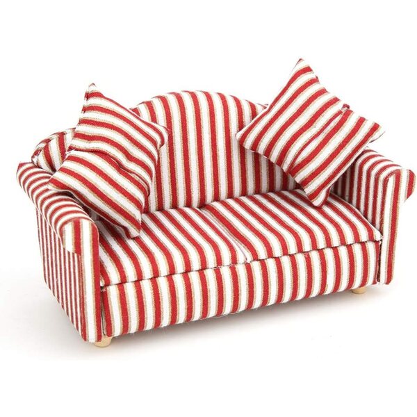Mini-Puppenhaus-Sofa-Set 1:12 aus Holz und Stoff mit 4 eleganten Kissen