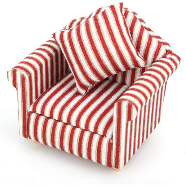 Mini-Puppenhaus-Sofa-Set 1:12 aus Holz und Stoff mit 4 eleganten Kissen