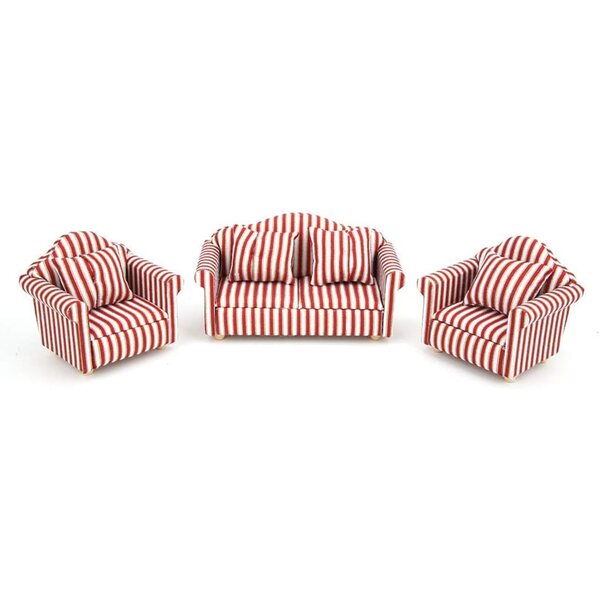 Mini-Puppenhaus-Sofa-Set 1:12 aus Holz und Stoff mit 4 eleganten Kissen