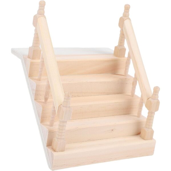 Holztreppenminiatur für Puppenhaus mit realistischem Handlauf 12x10,5x6,5 cm