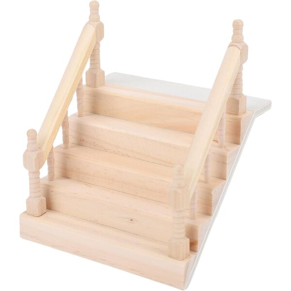 Holztreppenminiatur für Puppenhaus mit realistischem Handlauf 12x10,5x6,5 cm