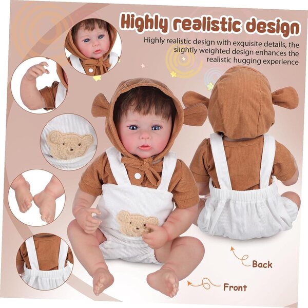 Bambola morbida in vinile realistica con vestiti e accessori, gioco creativo per bambini