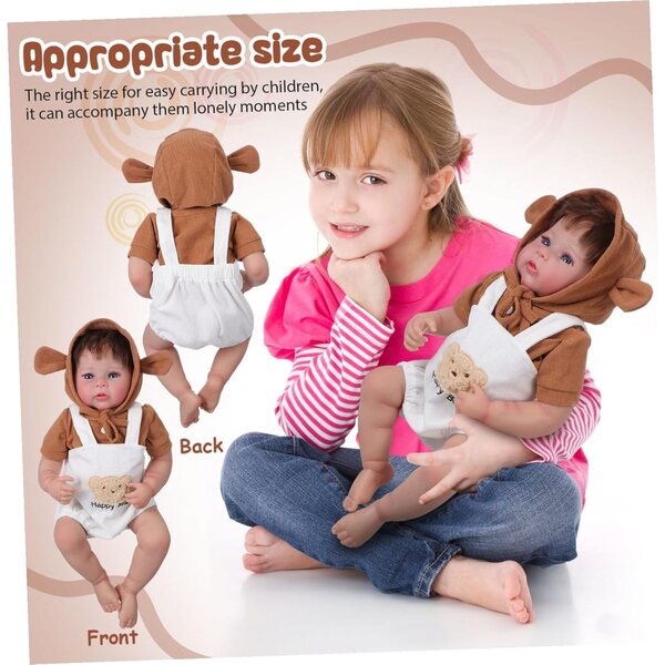 Bambola morbida in vinile realistica con vestiti e accessori, gioco creativo per bambini