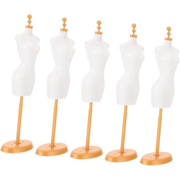 Set 5 Supporti Manichino Mini per Abbigliamento Bambole Bianco e Oro Resistenti