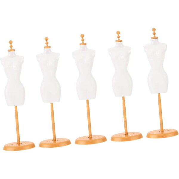 Set 5 Supporti Manichino Mini per Abbigliamento Bambole Bianco e Oro Resistenti