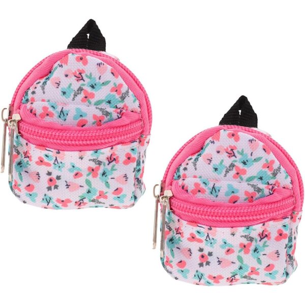 Zaino miniatura per bambole con stampa floreale, set 2 pezzi, accessorio giochi e viaggi