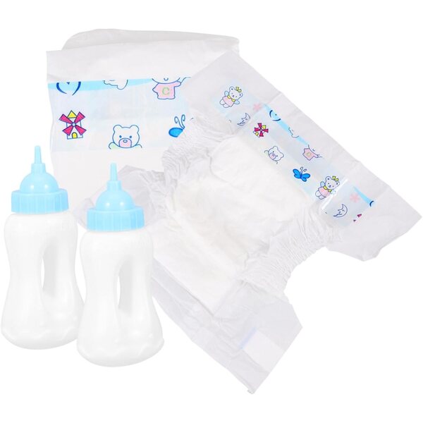 Hemobllo Set 2 Biberon + 2 Pannolini Giocattolo per Bambole - Accessori Creativi