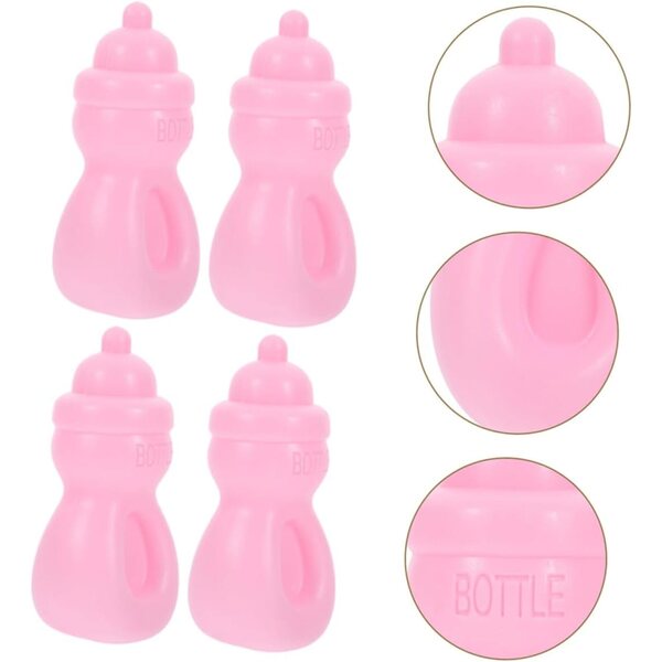 WOONEKY 10 rosafarbene Mini-Milchflaschen für Mädchen – kreative und realistische Accessoires