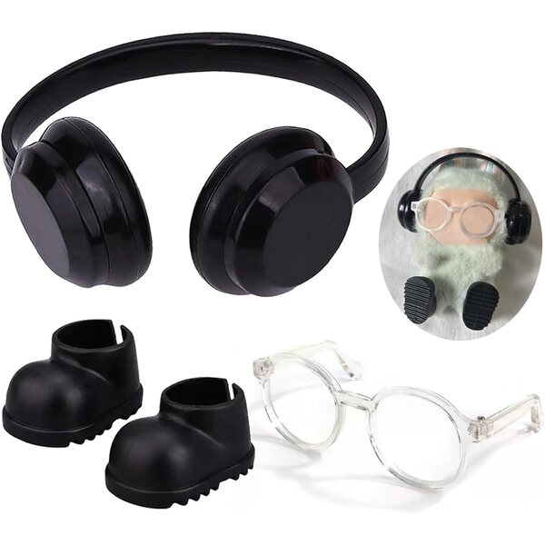 Sunla Puppenzubehör-Set, 17 cm, elegante Schuhe, Brille, Kopfhörer, schwarz