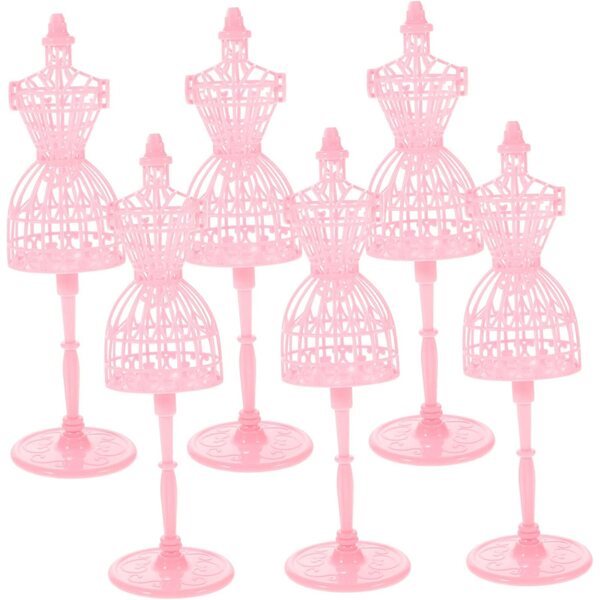 6 Mini Manichini Rosa per Bambole Supporto Gonna Decorazione Casa 21,5x6,5x4 cm