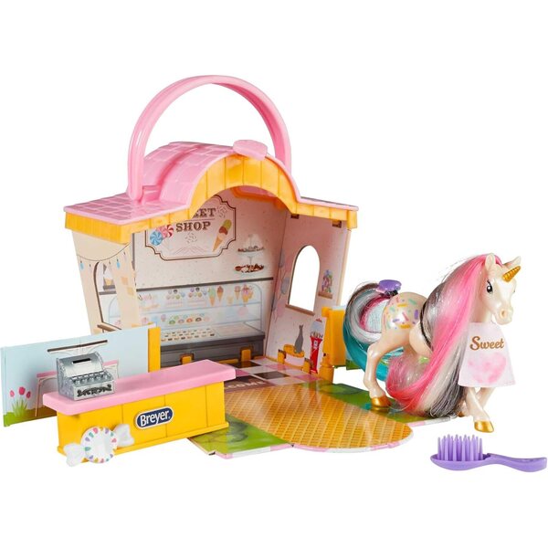 Breyer Mane Beauty Li'l Beauties Nea Sweet Shop Spielset mit Einhorn und Zubehör