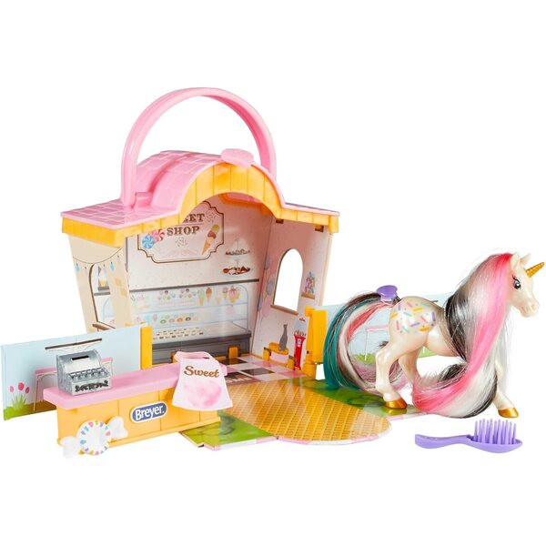 Breyer Mane Beauty Li'l Beauties Nea Sweet Shop Spielset mit Einhorn und Zubehör