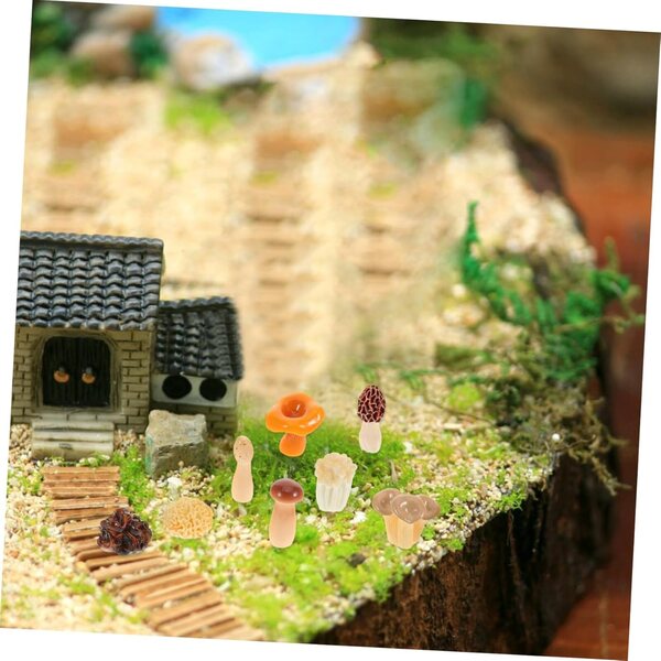 Dekorative künstliche Pilze ERINGOGO aus realistischem Harz – Set mit 8 Miniaturen für Handwerk und Zuhause