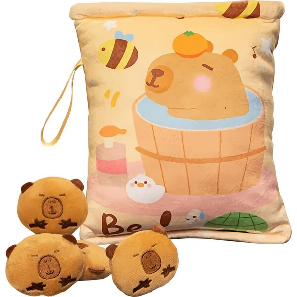 Capybara Kinder-Snacktasche mit 4 Mini-Puppen, weich und tragbar, ideal für Kinder