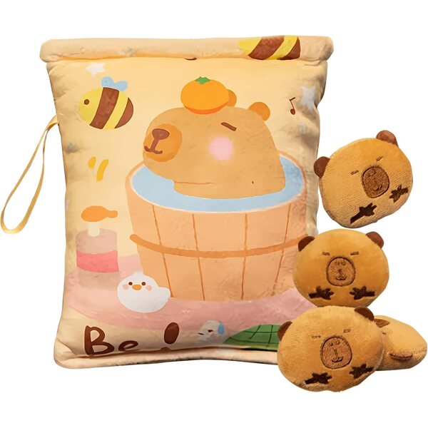 Capybara Kinder-Snacktasche mit 4 Mini-Puppen, weich und tragbar, ideal für Kinder