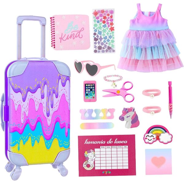 Reisekoffer-Set für 18-Zoll-Puppen mit Kleidung und Zubehör, 17-teilig