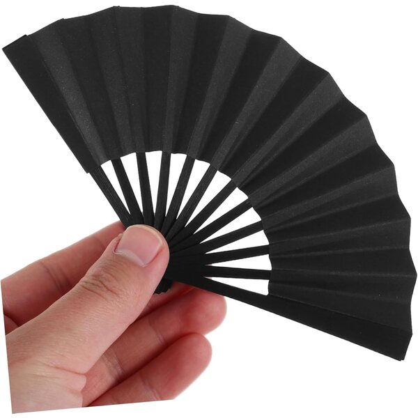 Mini Ventaglio in Carta e Legno per Bambole, Accessorio Fotografico Pieghevole Nero