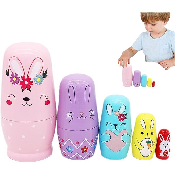 Bambole nidificatrici in legno con design coniglio - Gioco educativo e decorativo