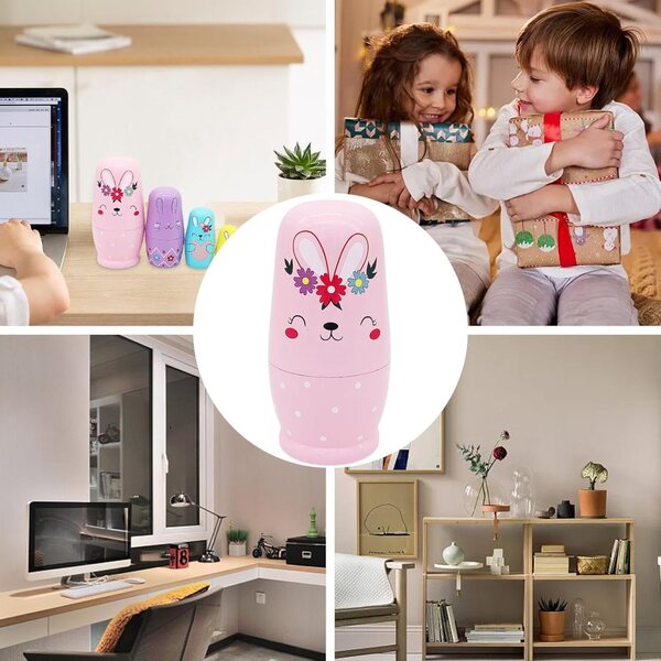Bambole nidificatrici in legno con design coniglio - Gioco educativo e decorativo