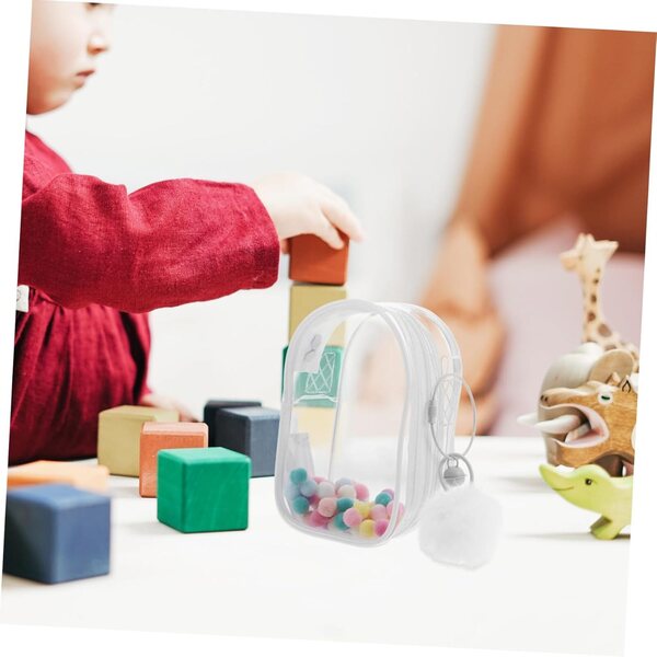 TOYANDONA Borsa Trasparente per Bambole con Pom Pom e Campanella, Custodia Portatile Protettiva