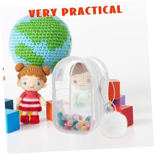 TOYANDONA Borsa Trasparente per Bambole con Pom Pom e Campanella, Custodia Portatile Protettiva