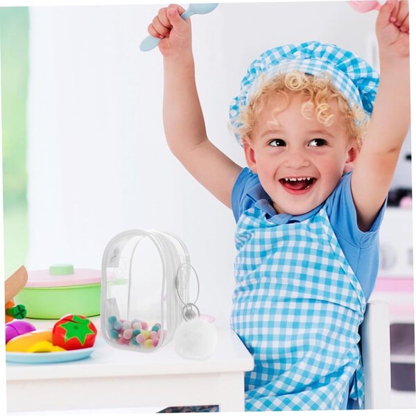 TOYANDONA Borsa Trasparente per Bambole con Pom Pom e Campanella, Custodia Portatile Protettiva