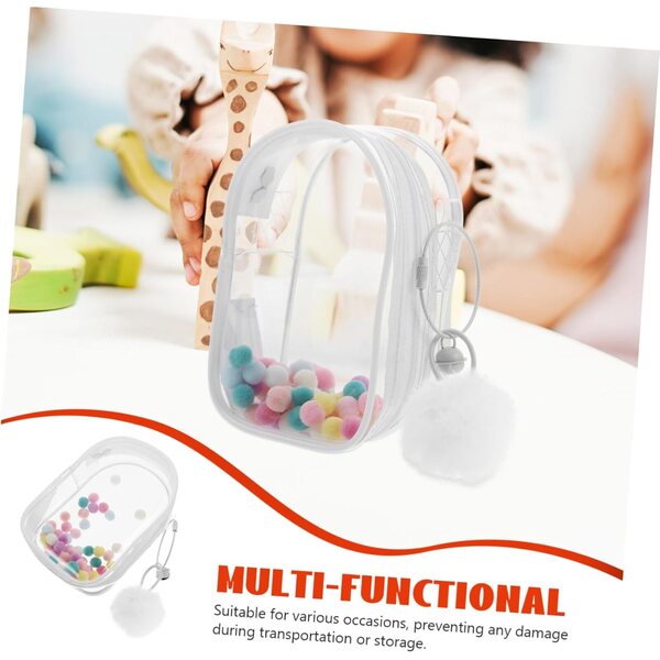 TOYANDONA Borsa Trasparente per Bambole con Pom Pom e Campanella, Custodia Portatile Protettiva