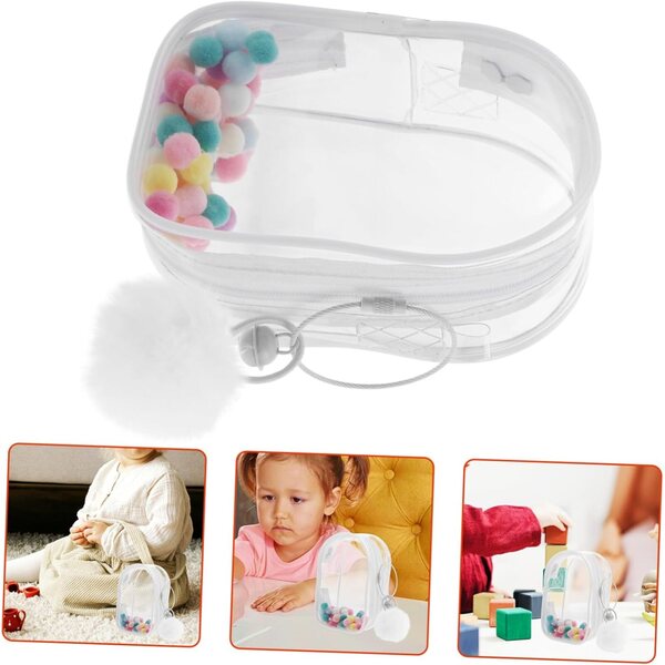 TOYANDONA Borsa Trasparente per Bambole con Pom Pom e Campanella, Custodia Portatile Protettiva
