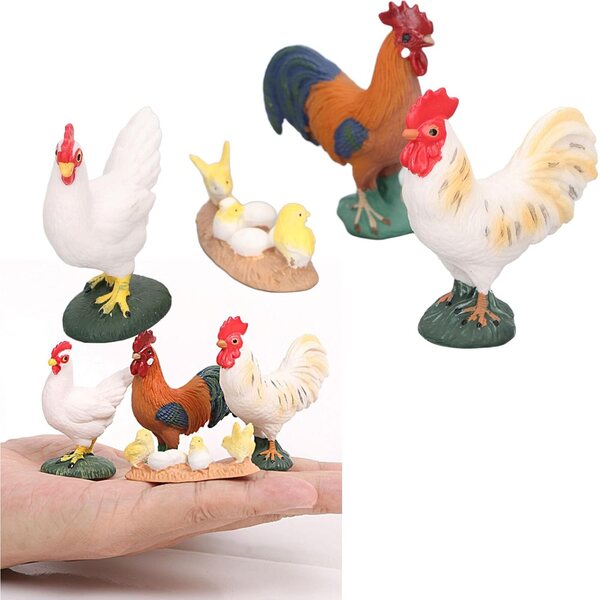 Hapivida Set 4 Figurine Pollo Fattoria Realistiche in Plastica Morbida