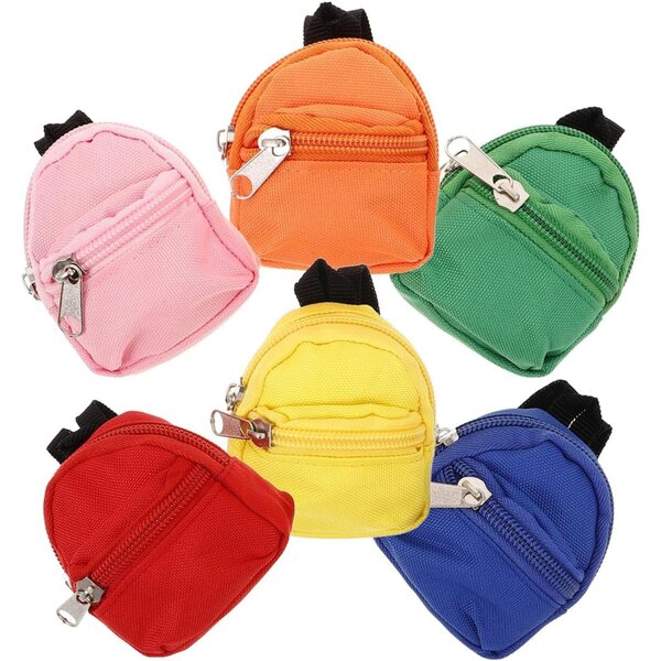 VICASKY 6 Mini-Puppenrucksäcke mit Reißverschluss und Anhänger, Puppenhauszubehör