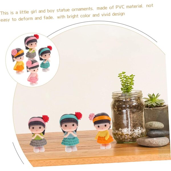 4 Statue Bambola Ragazza in PVC per Decorazione Torte e Eventi 5x3x2 cm