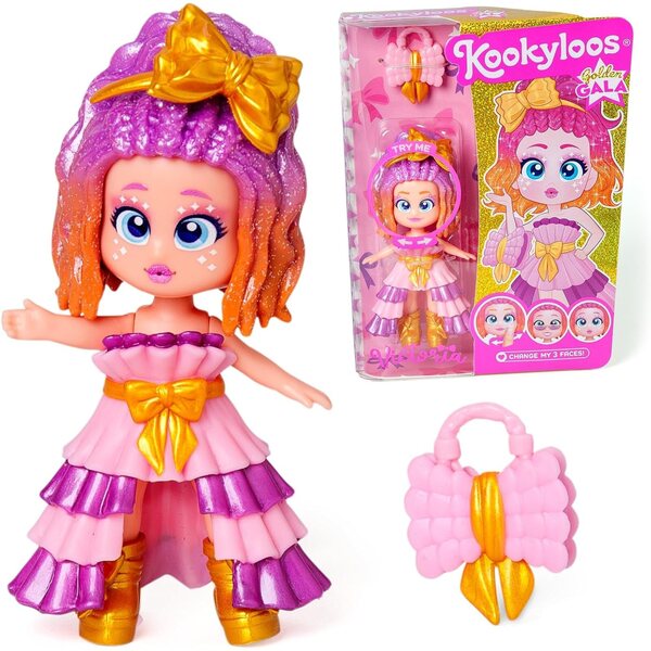 KOOKYLOOS Golden Gala Victoria: Bambola Collezionabile con 3 Volti e Accessori Moda