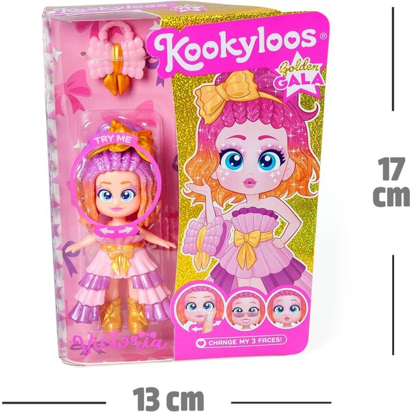 KOOKYLOOS Golden Gala Victoria: Bambola Collezionabile con 3 Volti e Accessori Moda