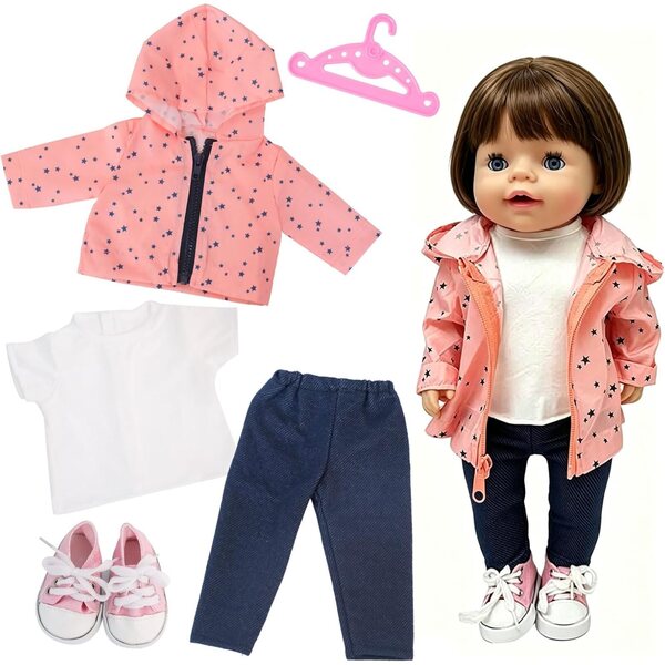 Set abbigliamento 5 pezzi per bambola 35-43 cm arancione e rosa con giacca e accessori