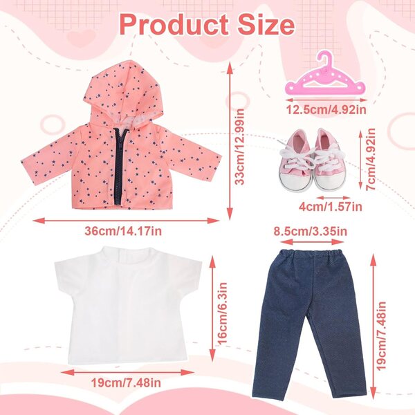 Set abbigliamento 5 pezzi per bambola 35-43 cm arancione e rosa con giacca e accessori