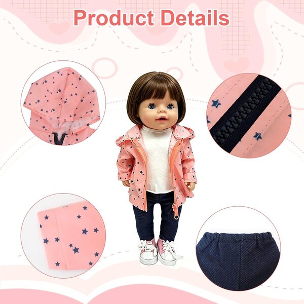 Set abbigliamento 5 pezzi per bambola 35-43 cm arancione e rosa con giacca e accessori