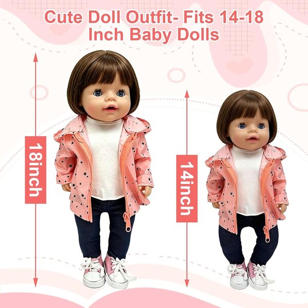 Set abbigliamento 5 pezzi per bambola 35-43 cm arancione e rosa con giacca e accessori